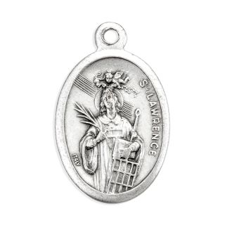 1" Oval Antiqued Silver Oxidized Saint Lawrence Medal
