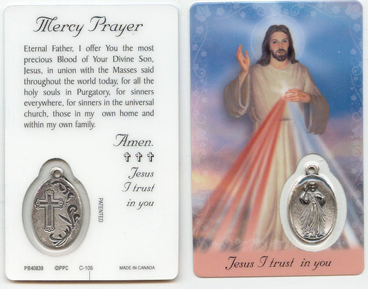 Divine Mercy Prayer Card with Medal