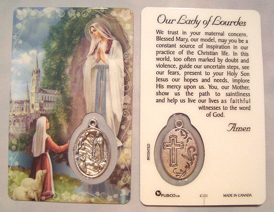 Our Lady of Lourdes Prayer Card with Silver Medal – The Catholic Store