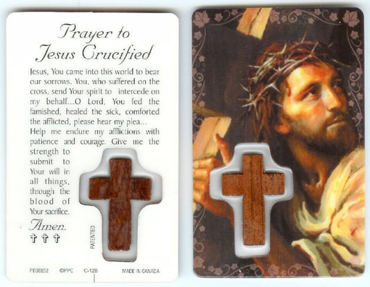 Prayer to Jesus Crucified Prayer Card with Cross - Face of Jesus