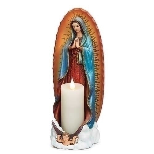 Our Lady of Guadalupe Statue with Candle Holder - 11.25 inches tall