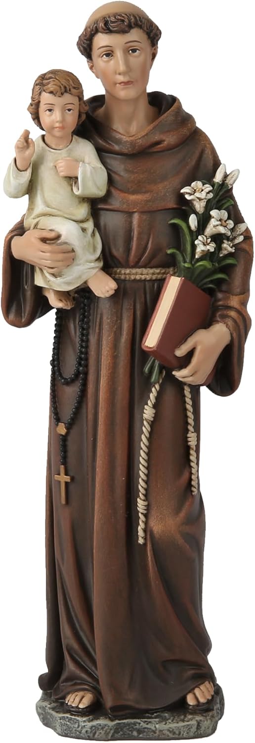 Handmade St. Anthony Statue – Holding the Child Jesus and Flowers - 6½" Tall