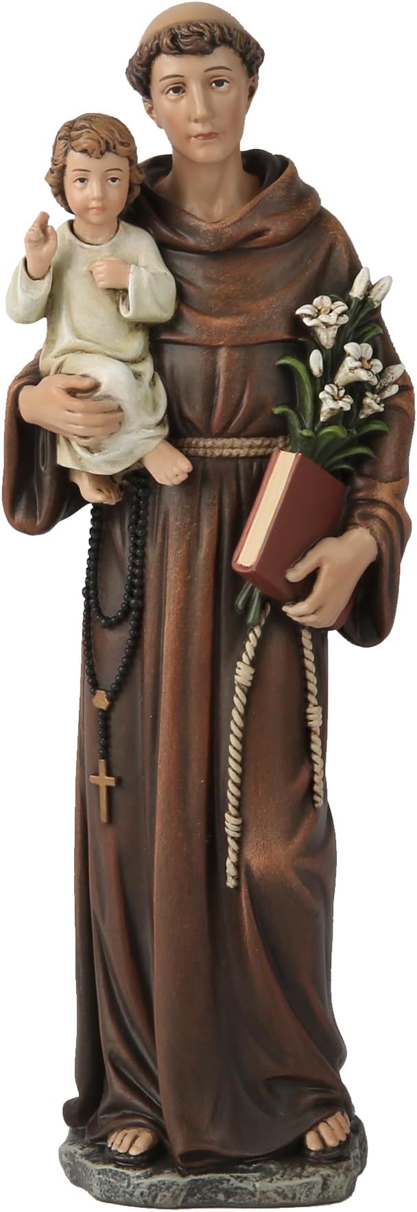Handmade St. Anthony Statue – Holding the Child Jesus and Flowers - 6½" Tall