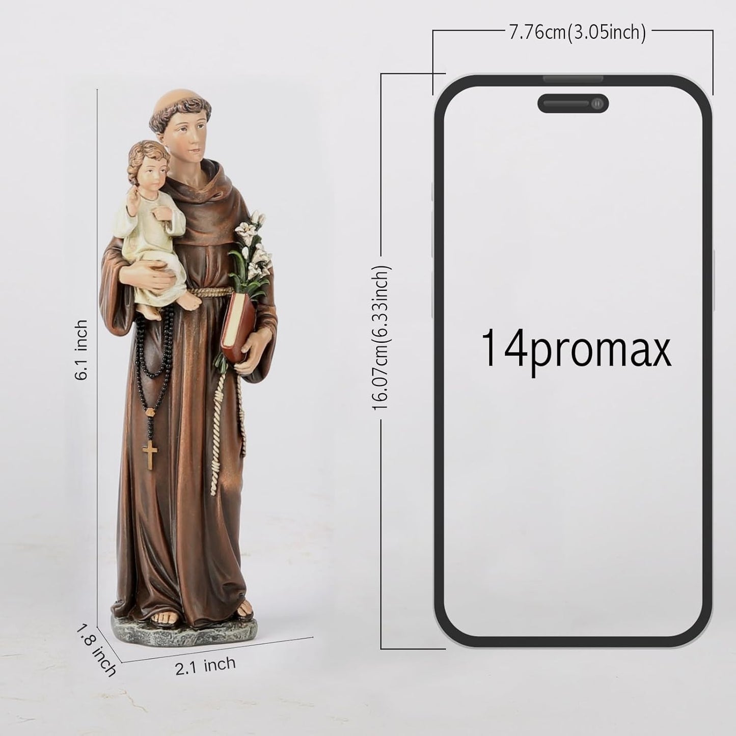 Handmade St. Anthony Statue – Holding the Child Jesus and Flowers - 6½" Tall