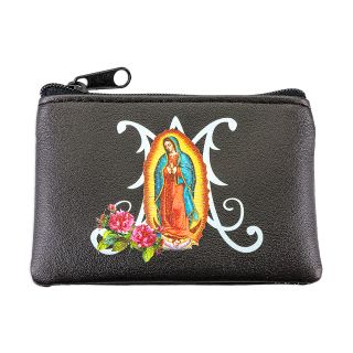 Our Lady of Guadalupe Black Leatherette Rosary Pouch