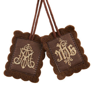 Deluxe Embroidered Brown Wool Scapular