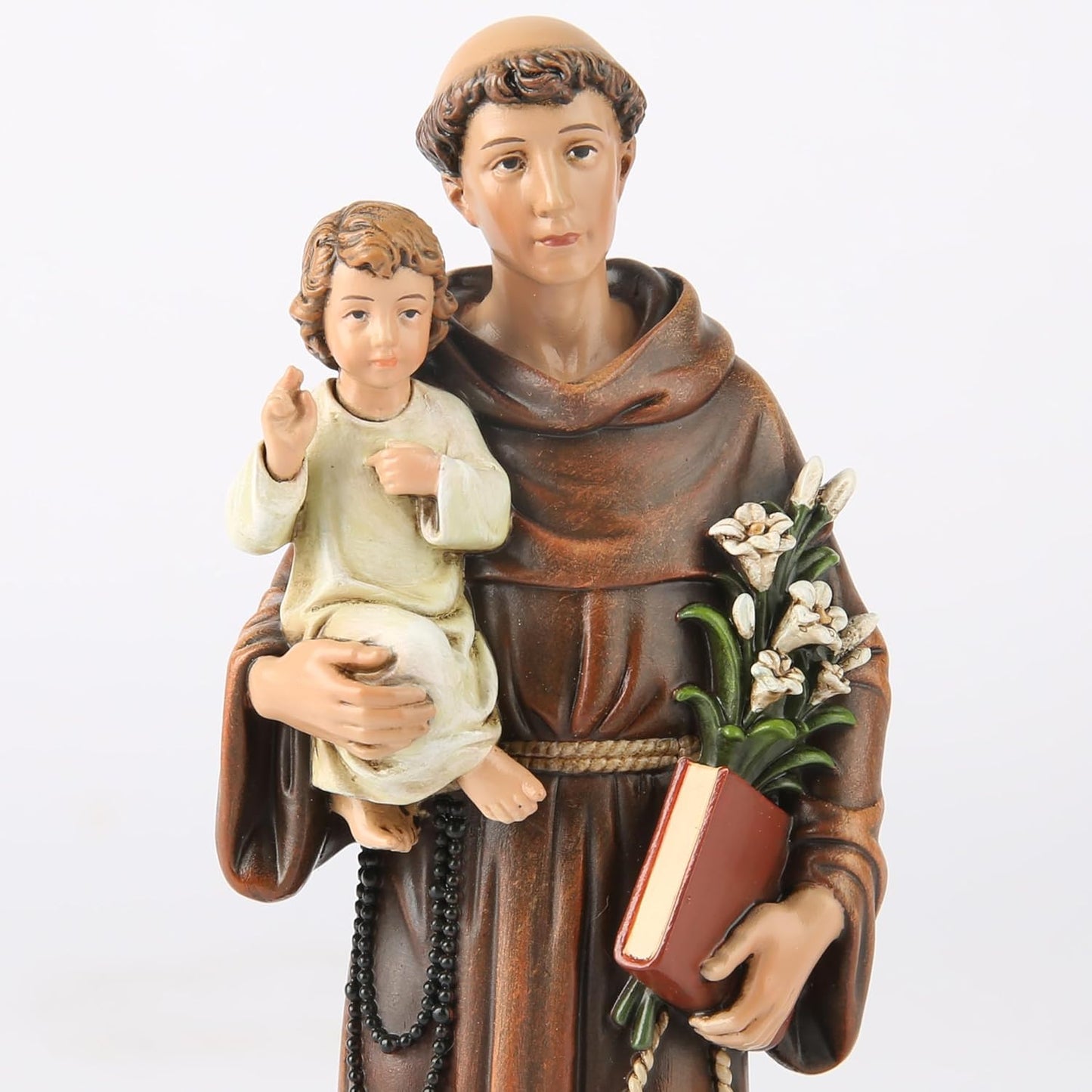 Handmade St. Anthony Statue – Holding the Child Jesus and Flowers - 6½" Tall