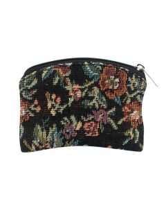 Black Brocade Rosary Case with Flower Pattern