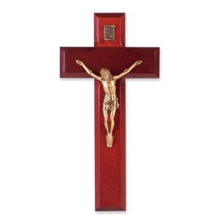 8" Dark Cherry Wood Cross with Museum Gold Tone Corpus – A Timeless Expression of Faith