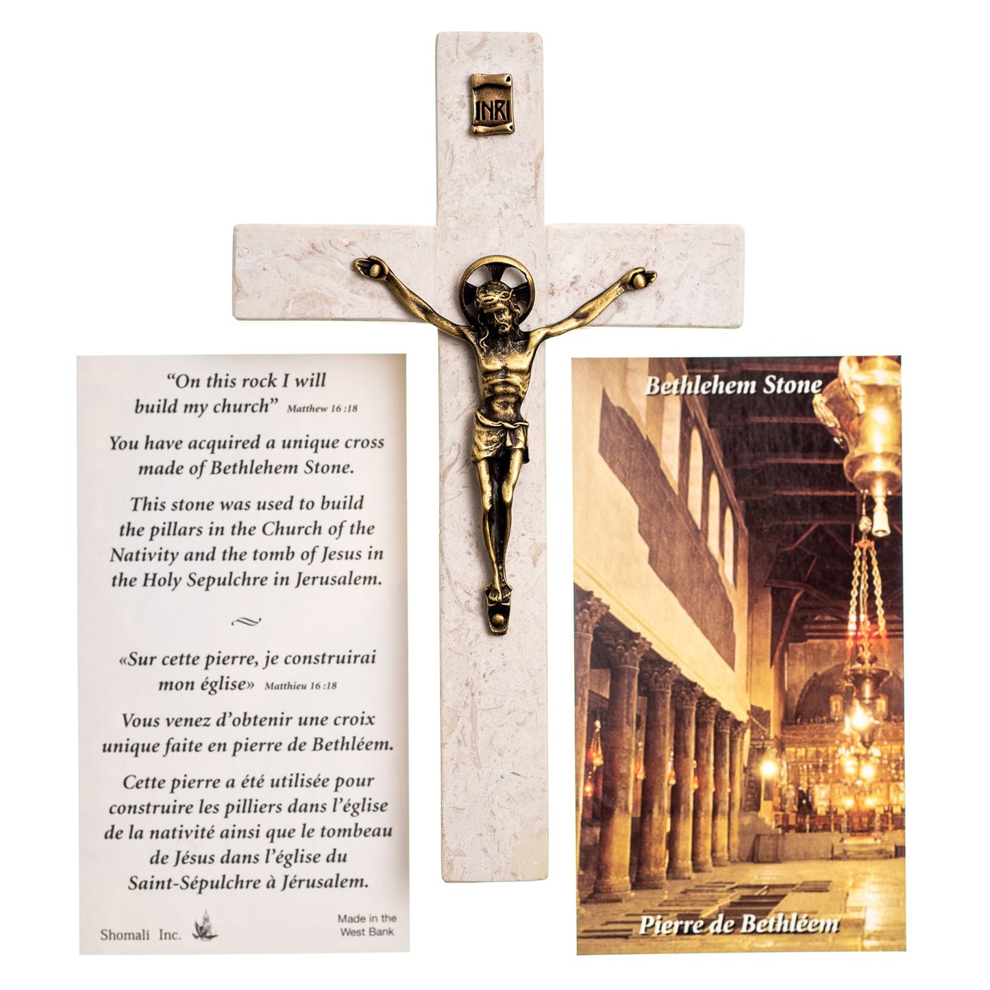 Bethlehem Stone 4.5" Crucifix with Bronze Pewter Corpus