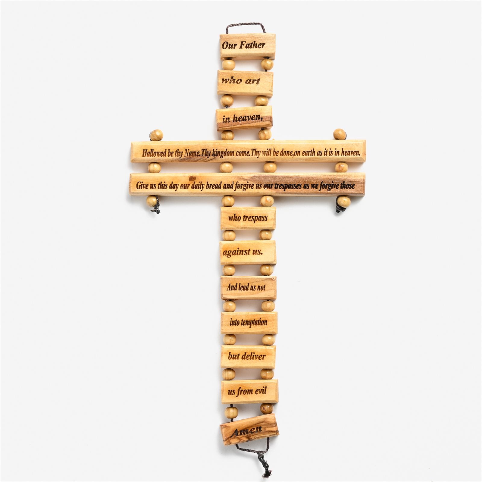Olive Wood Ladder Cross with The Lord's Prayer in English – 9.5 Inches ...
