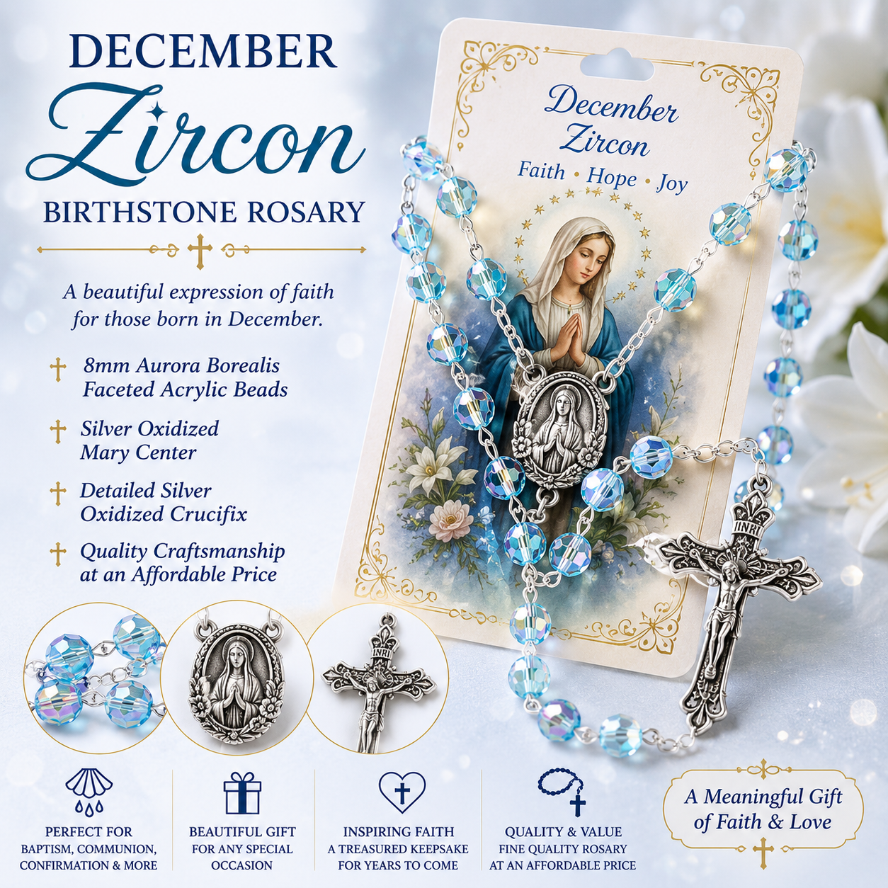 December Zircon Birthstone Rosary