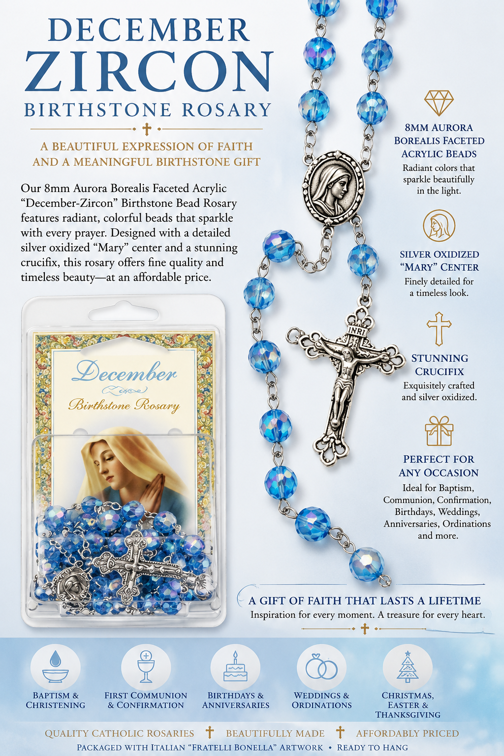 December Zircon Birthstone Rosary