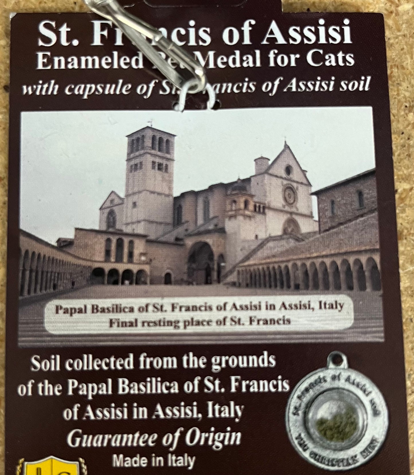 Pet Medal - St. Francis of Assisi - Cat Medal with Soil from Italy