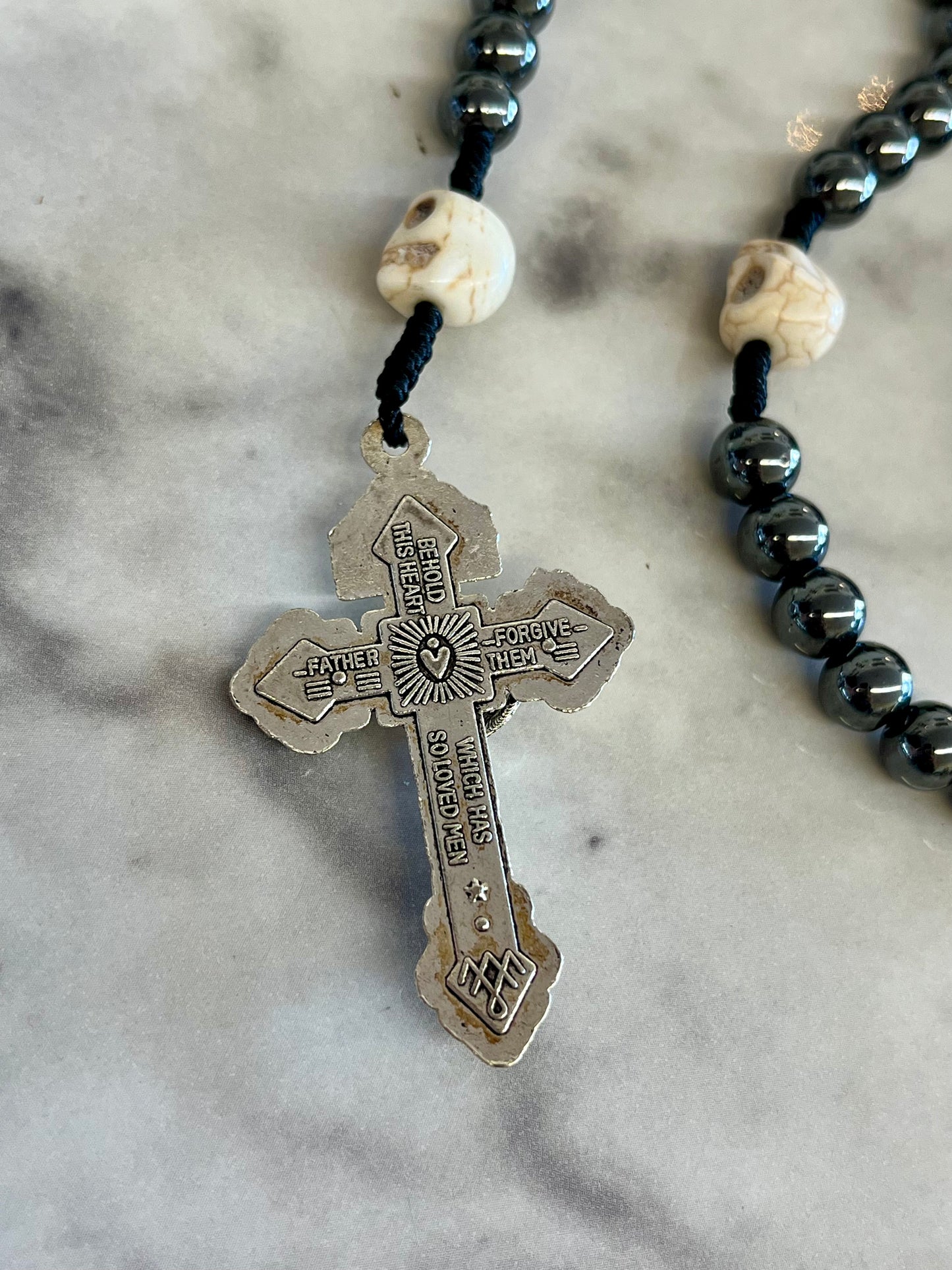 Hem Cord Memento Mori Hematite Rosary