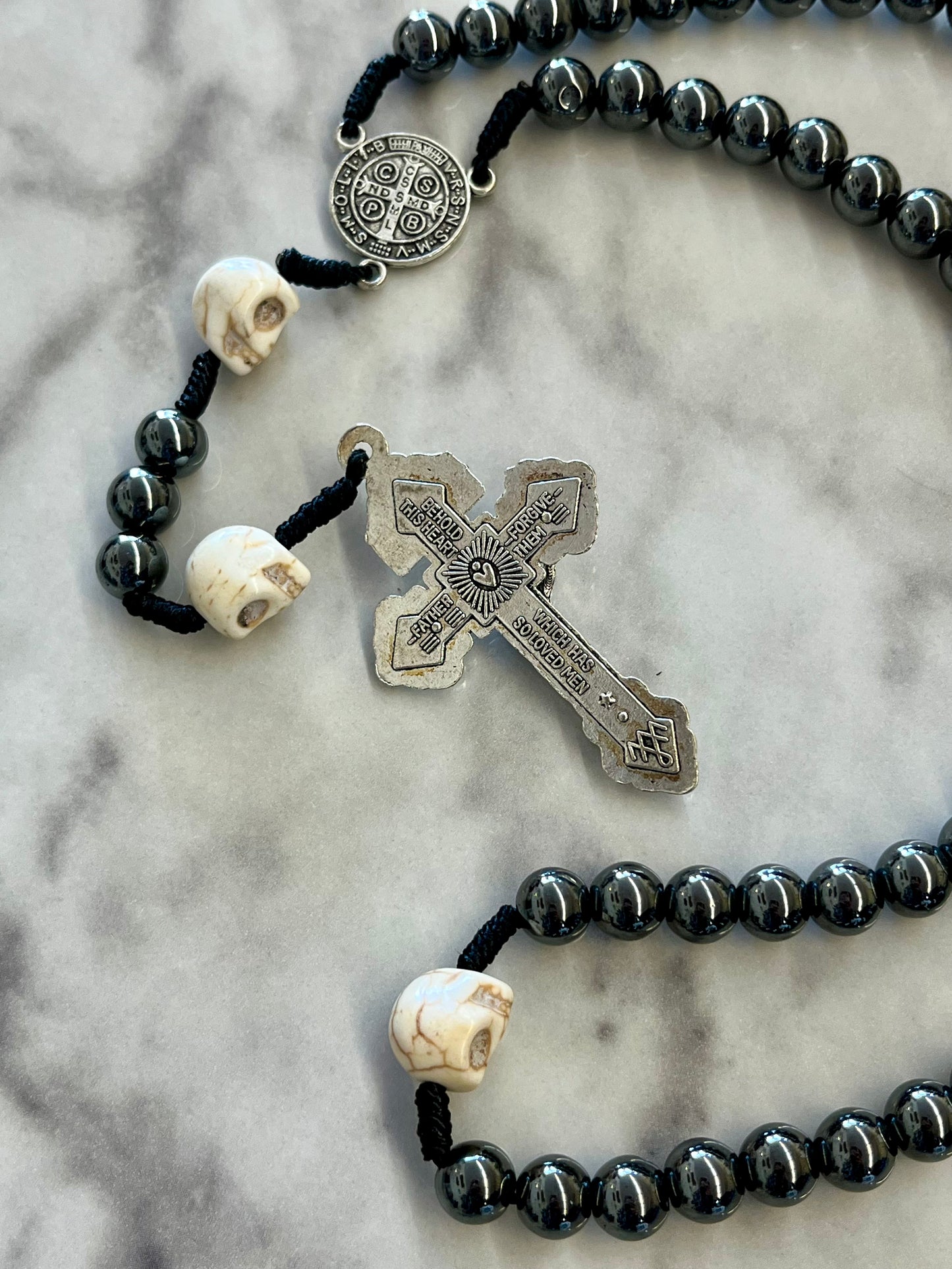 Hem Cord Memento Mori Hematite Rosary