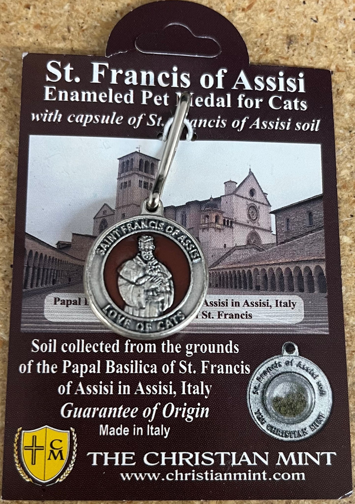 Pet Medal - St. Francis of Assisi - Cat Medal with Soil from Italy