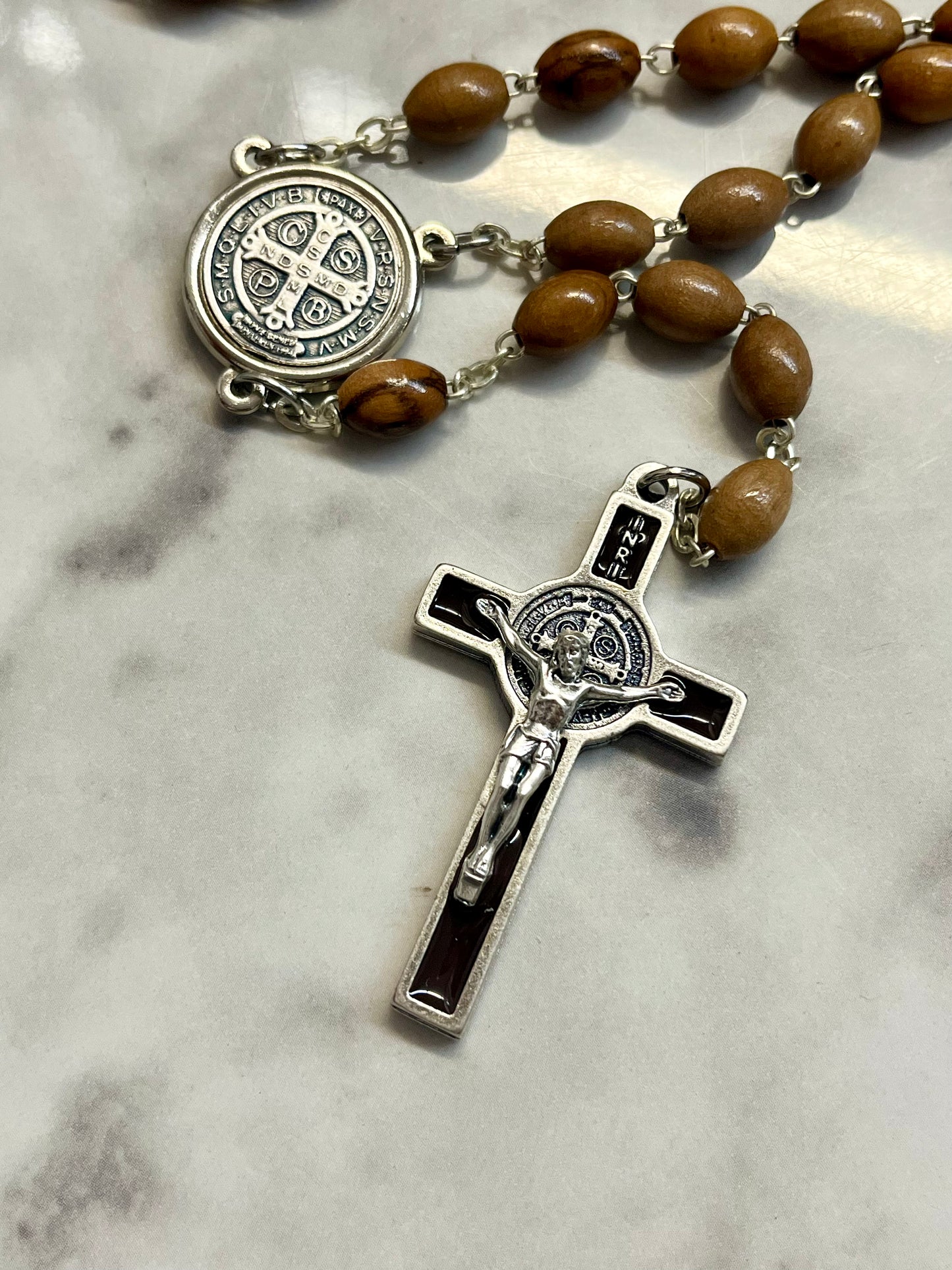 St. Benedict Olive Wood &amp; Brown Enamel Rosary – A Timeless Symbol of Faith and Protection