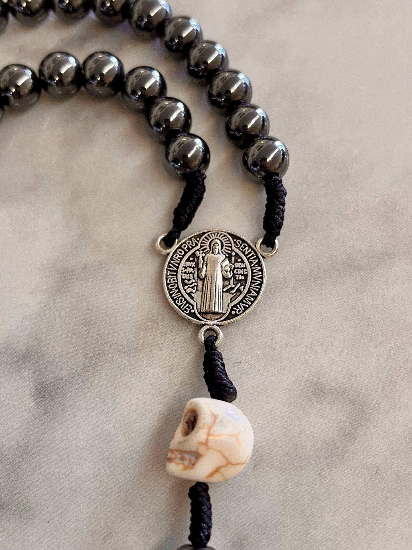 Hem Cord Memento Mori Hematite Rosary