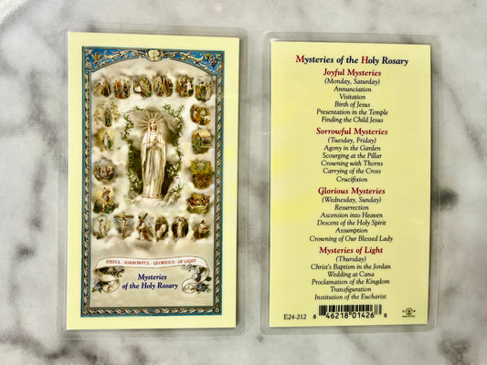 Mysteries of the Rosary laminated Holy Card