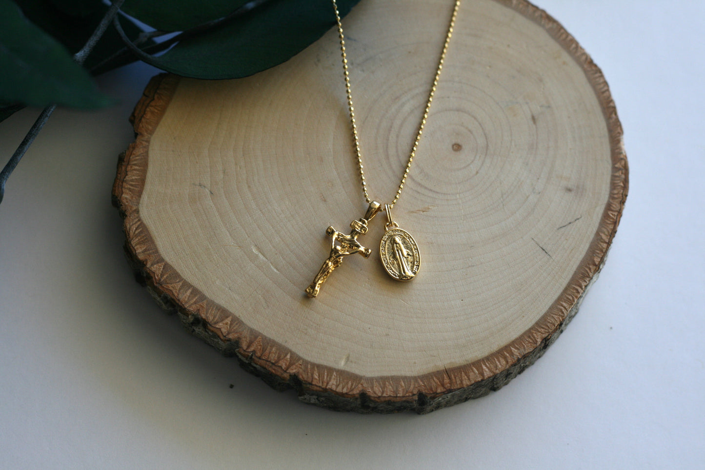 Gold Devotion Necklace with Crucifix and Miraculous Medal