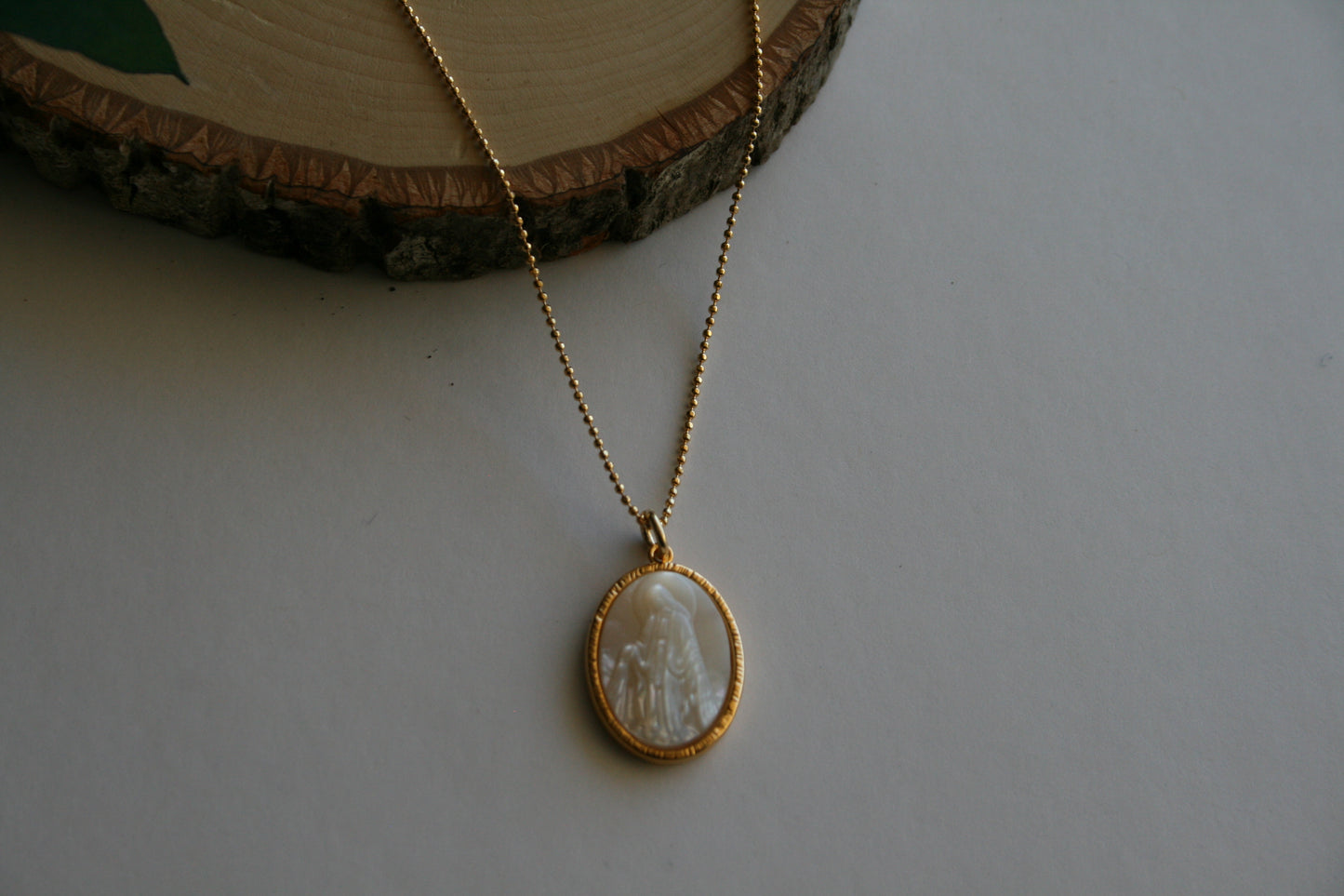 Gold Marian Mother of Pearl Necklace