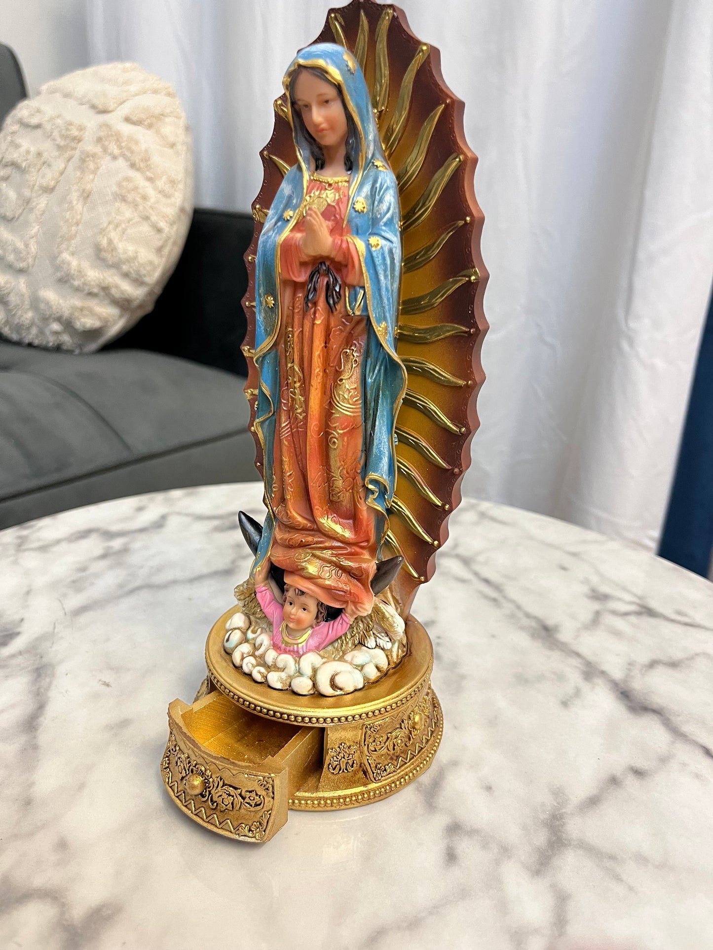 Our Lady of Guadalupe Statue with Hidden Box - 9 inches tall