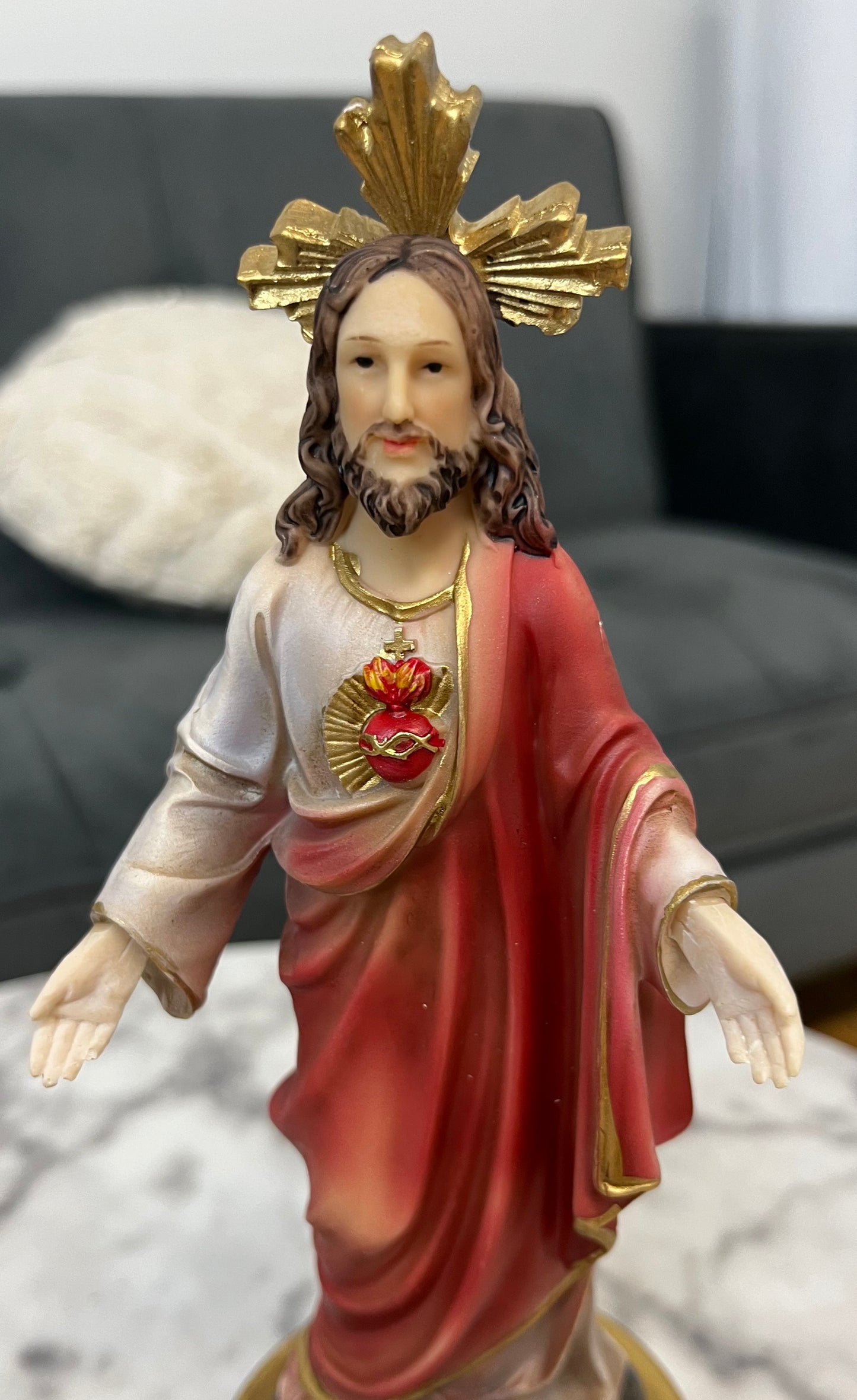 Sacred Heart of Jesus Desktop Statue with Hidden Drawer for Prayer Intentions - 9 inches tall