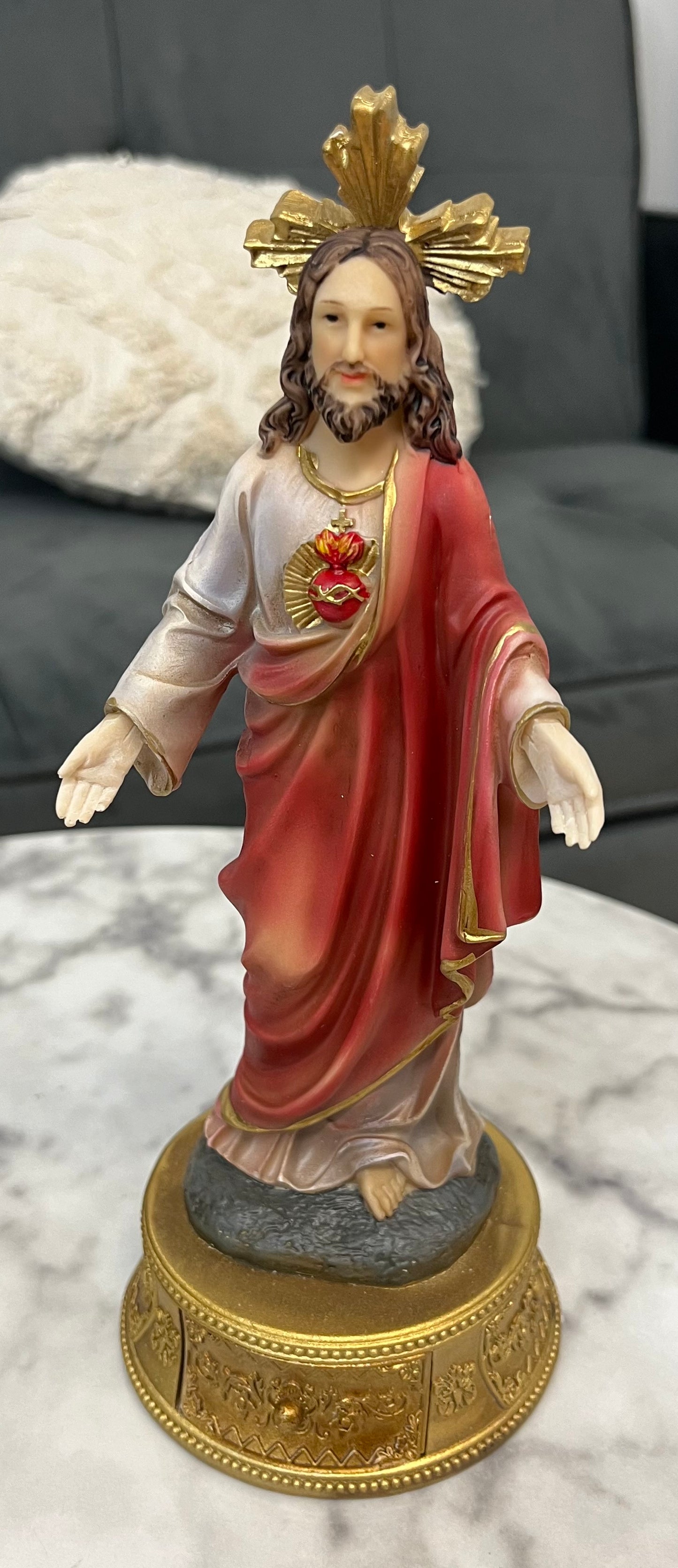 Sacred Heart of Jesus Desktop Statue with Hidden Drawer for Prayer Intentions - 9 inches tall