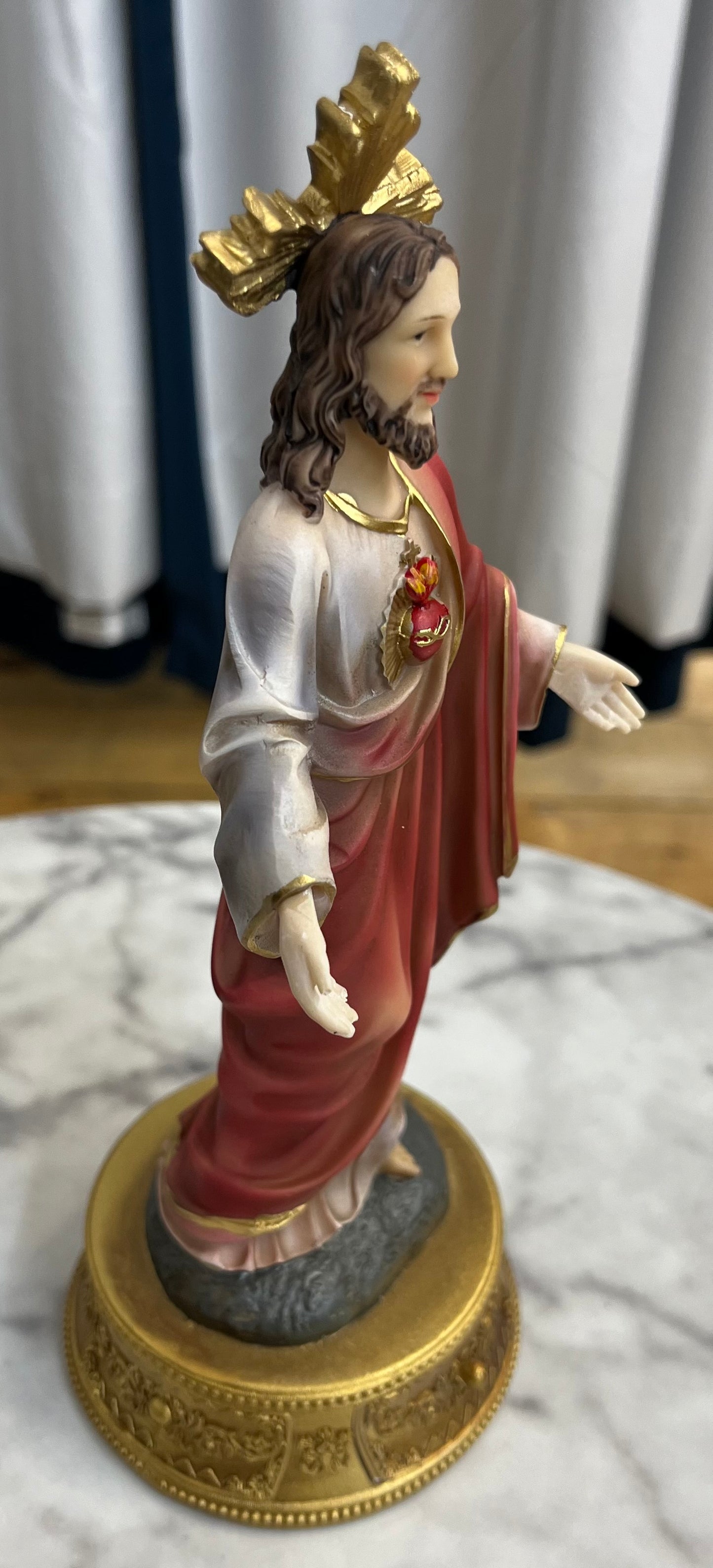 Sacred Heart of Jesus Desktop Statue with Hidden Drawer for Prayer Intentions - 9 inches tall