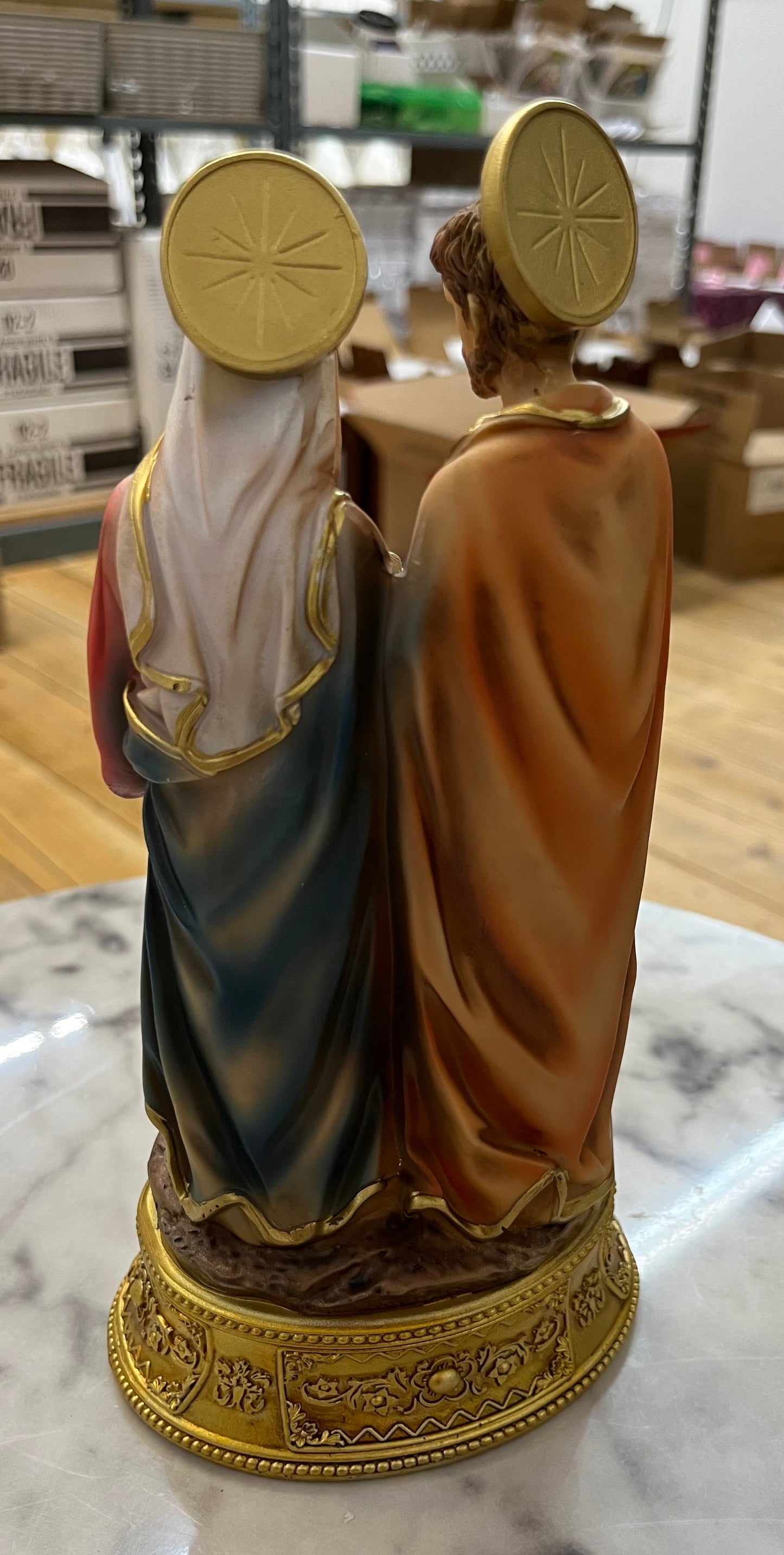 Holy Family Desktop Statue with Hidden Drawer For Prayer Intentions - 9 and 1/2 inches tall