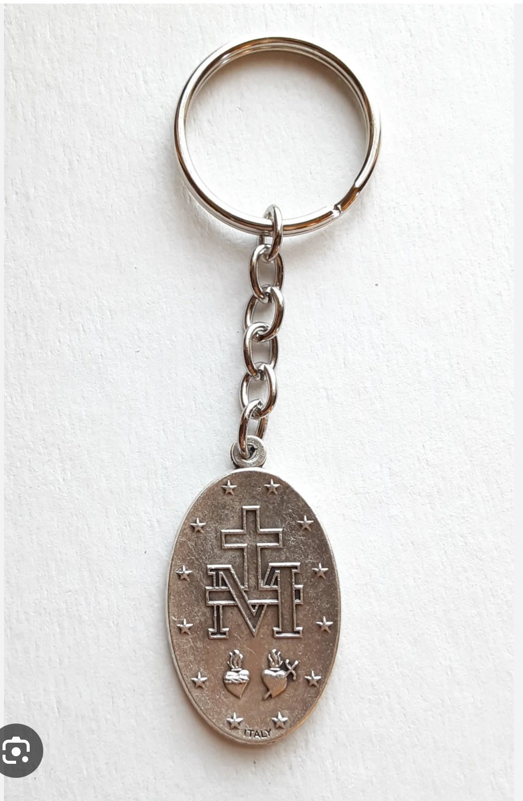 Silver and Blue Enamel Miraculous Medal Keychain – A Stylish Reminder of Faith