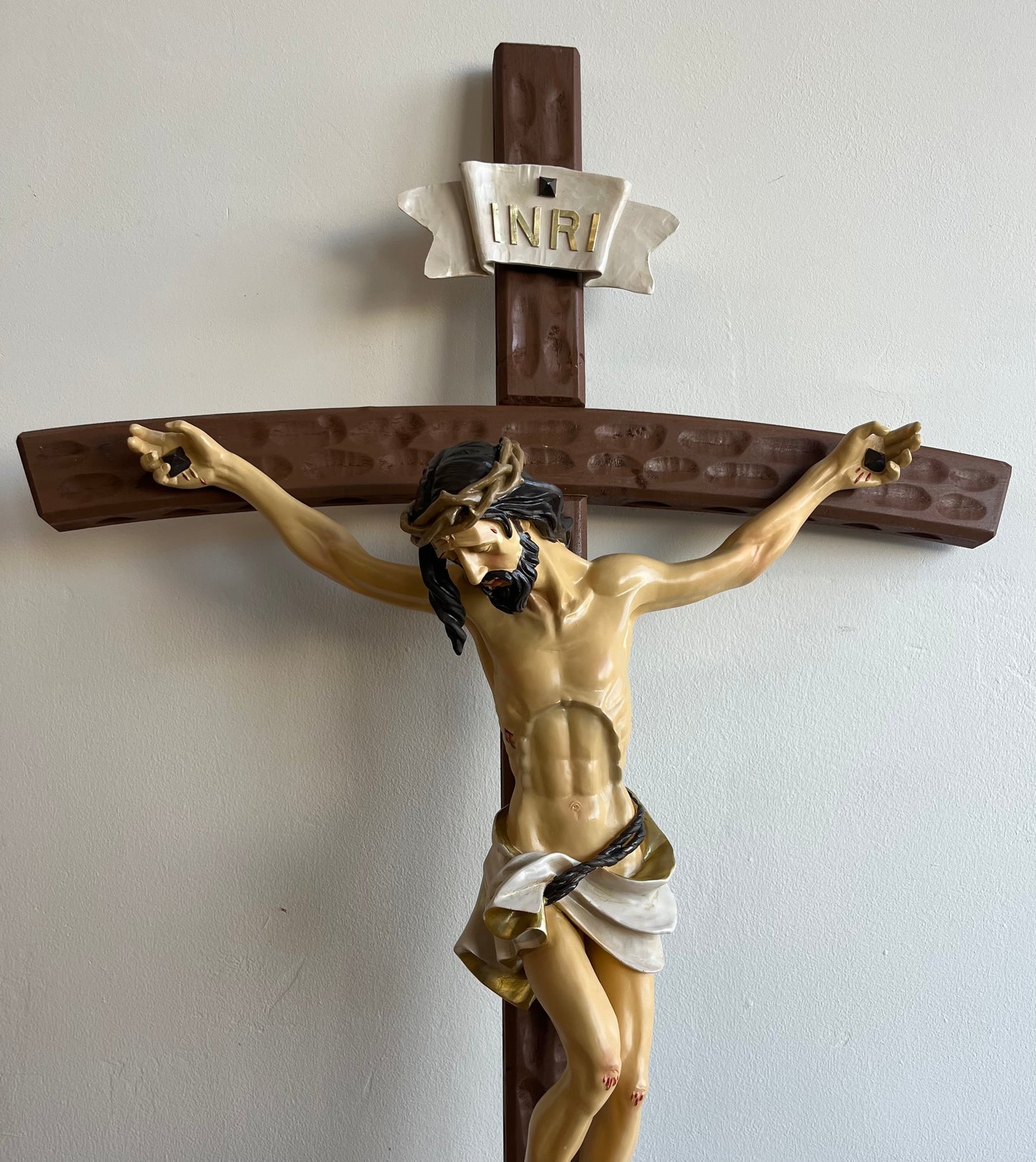 50-Inch Hammered Wood Crucifix with Resin Corpus – A Bold and Reverent Statement Piece