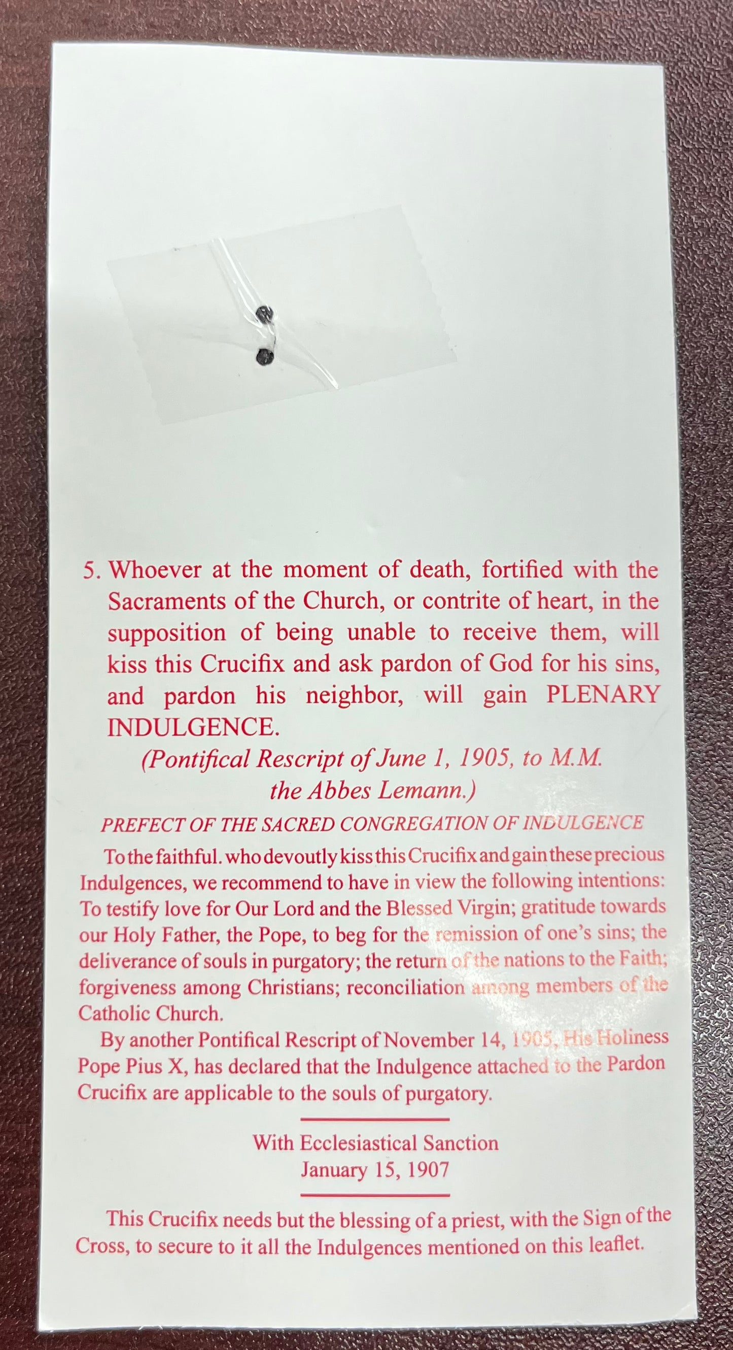 2.5" Pardon Crucifix with Leaflet Describing Plenary Indulgence – A Powerful Sacramental of Forgiveness and Grace