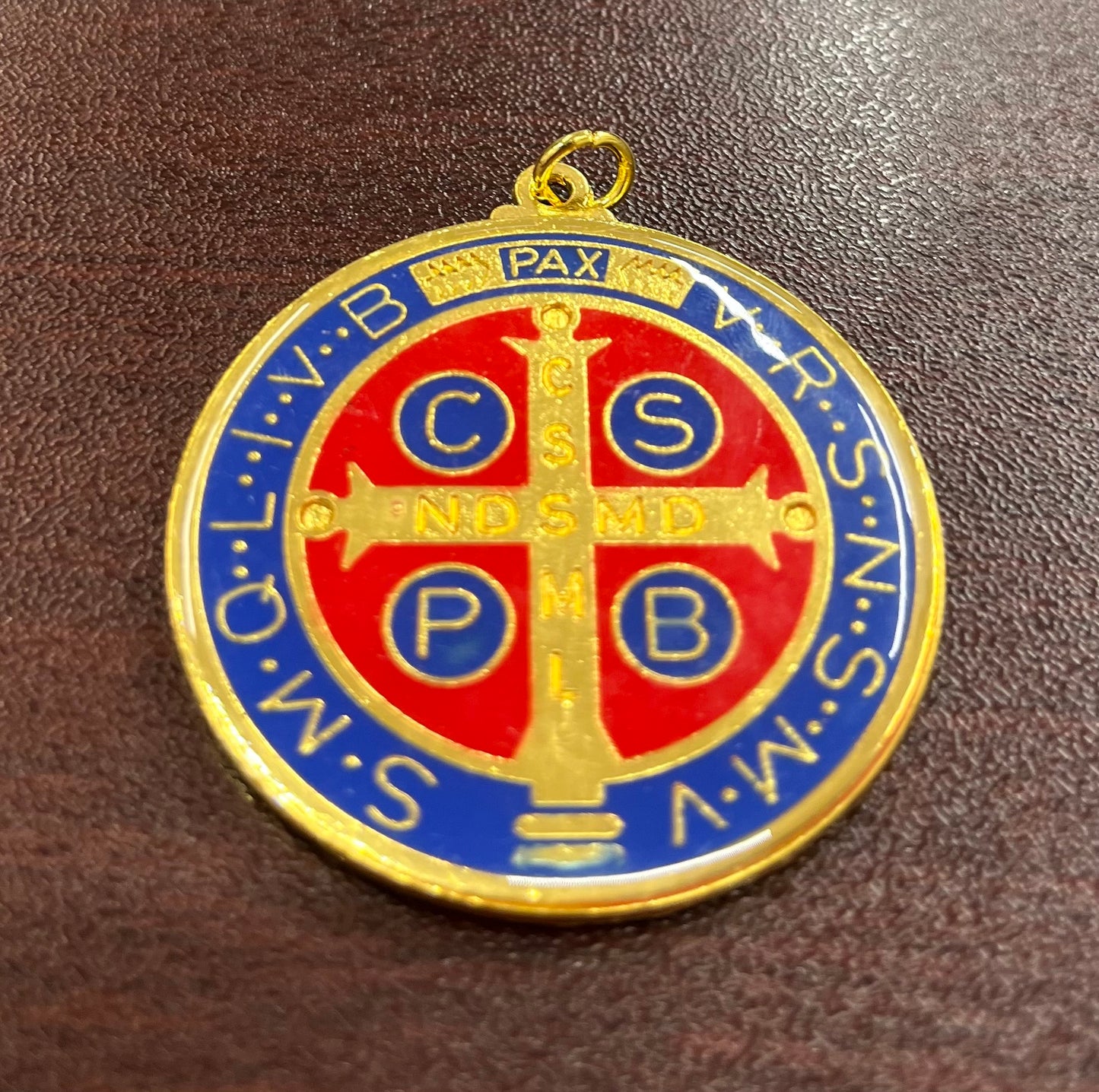 1-3/4" St. Benedict Enameled Gold Medal – Vibrant Red & Blue Design