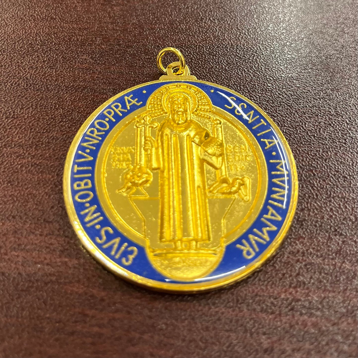 1-3/4" St. Benedict Enameled Gold Medal – Vibrant Red & Blue Design