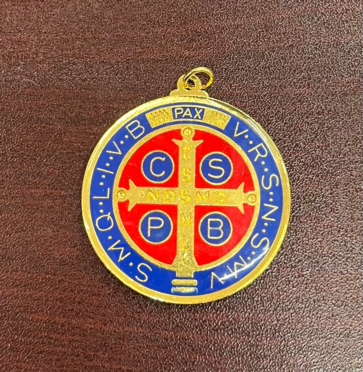 1-3/4" St. Benedict Enameled Gold Medal – Vibrant Red & Blue Design