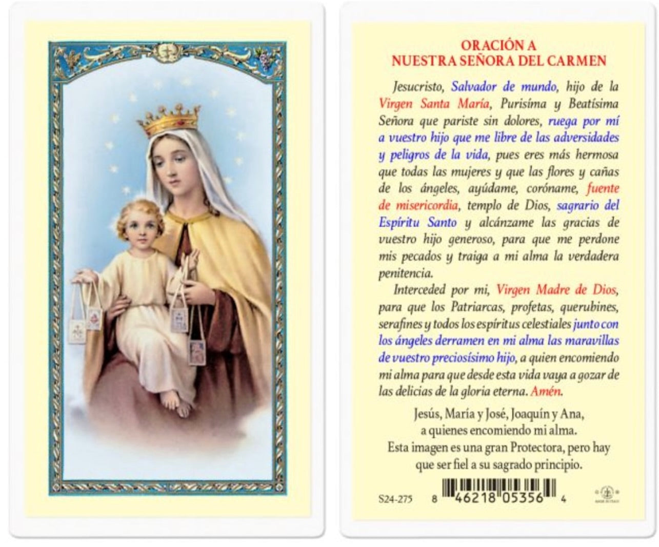 Oración a Nuestra Señora del Carmen – Tarjeta de Devoción