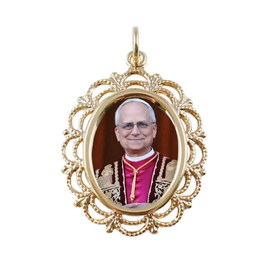 Pope Leo Lace Pendant with Gold Chain