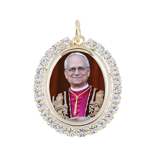 Pope Leo Crystal Pendant with Gold Chain