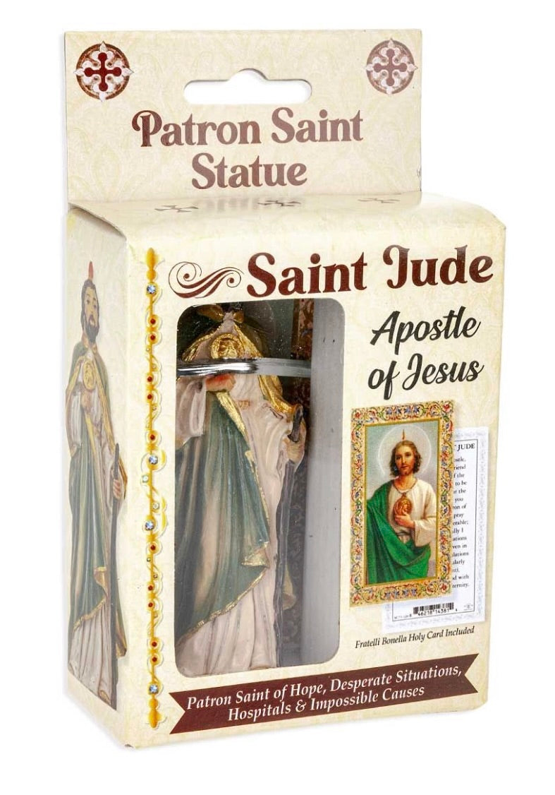 4" Saint Jude Statue – Cold Cast Resin, Hand-Painted, in Deluxe Window Box