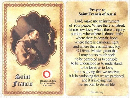 St. Francis Relic Prayer Card – A Symbol of Peace and Humility