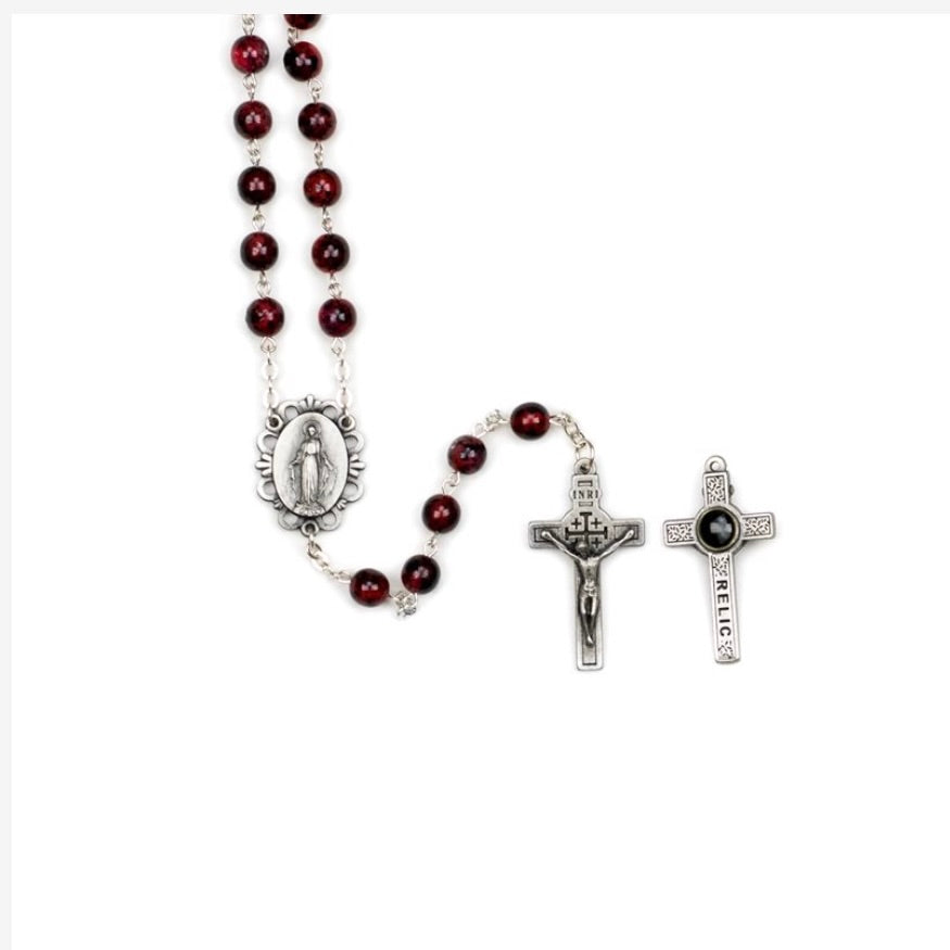 Holy Land Burgundy Rosary with Relic – A Sacred Connection to the Holy Land