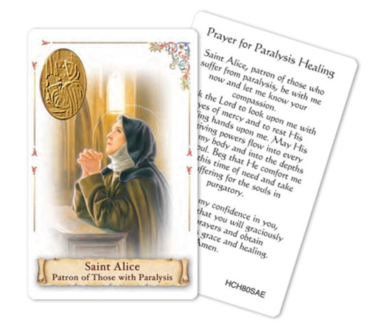 St. Alice Prayer Card with Medal – Patron of Paralysis