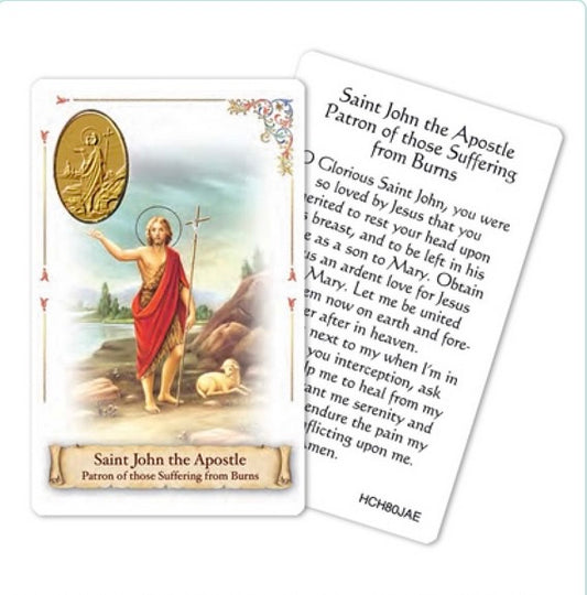 St. John the Apostle Prayer Card with Medal – Patron of Burn Victims