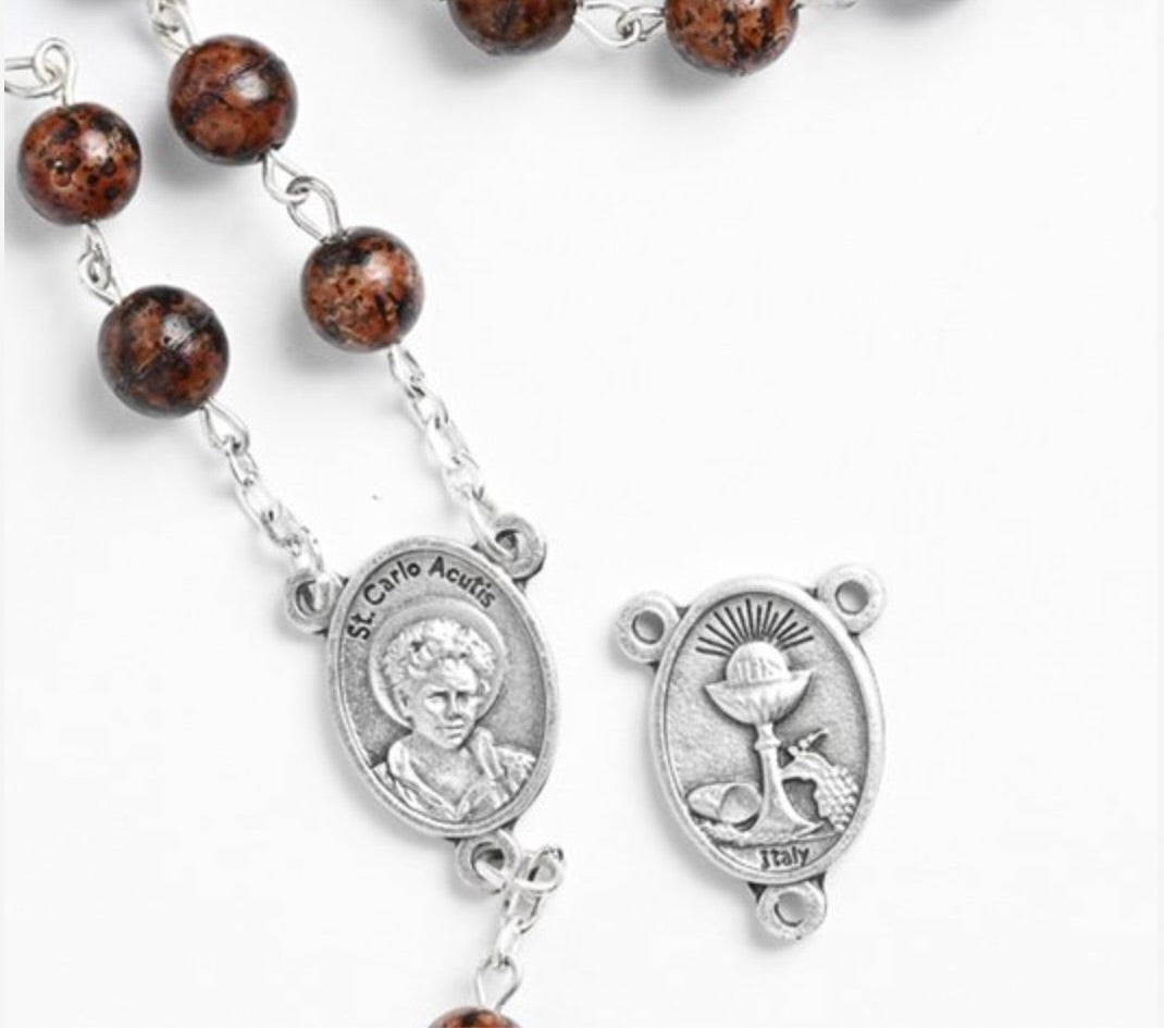 Blessed Carlo Acutis Rosary with Colorful Brown Beads