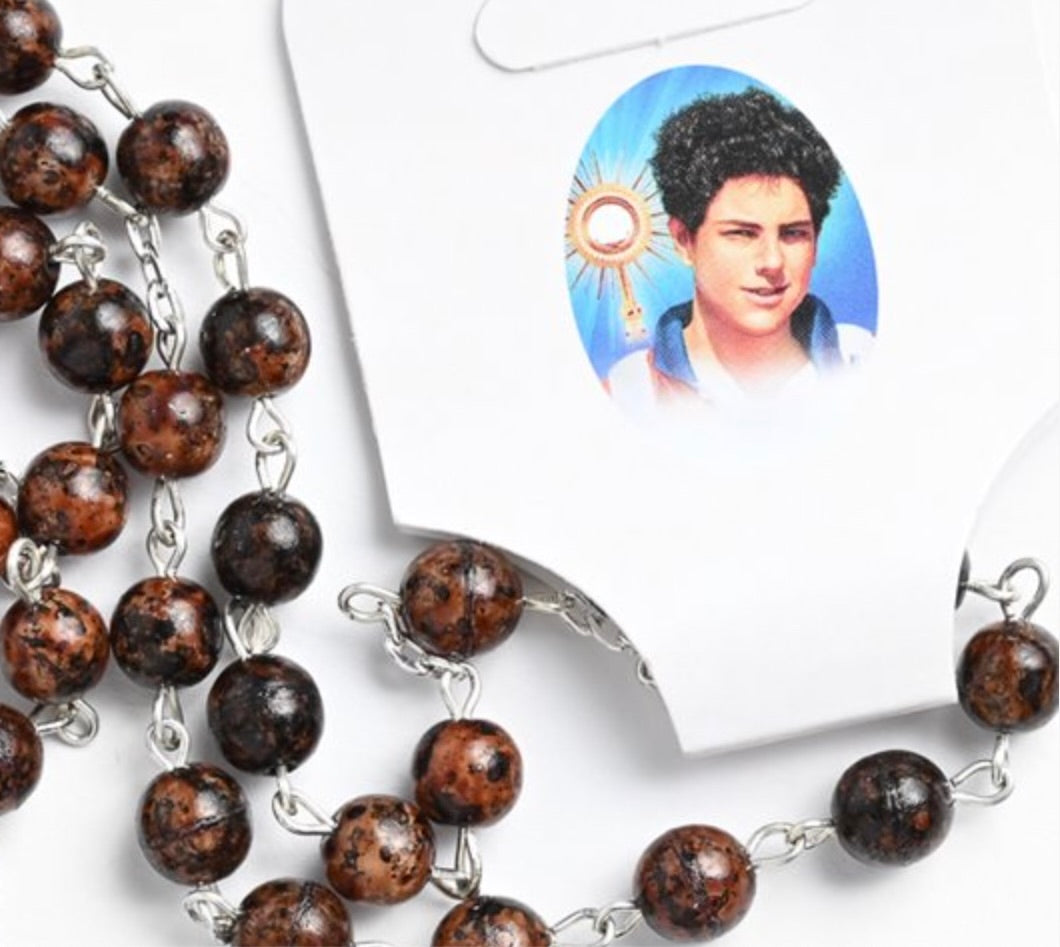 Blessed Carlo Acutis Rosary with Colorful Brown Beads