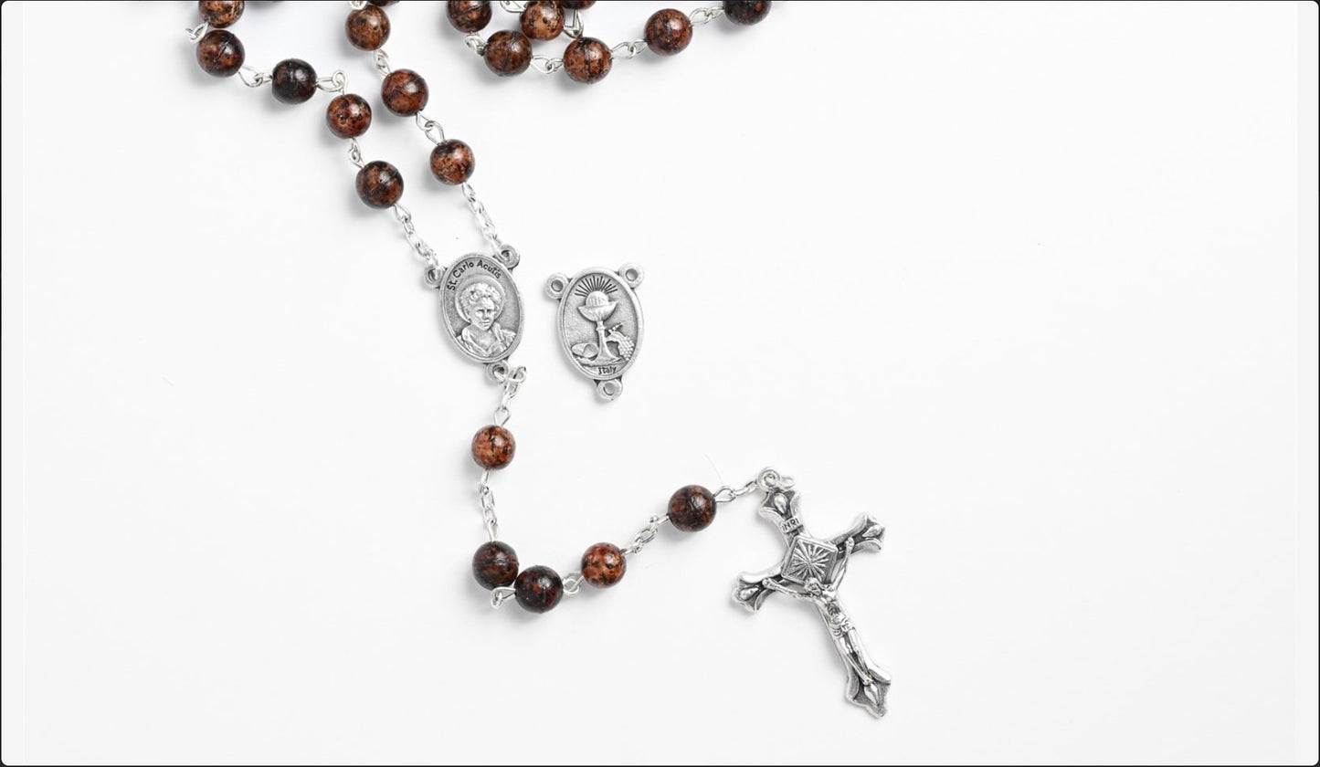 Blessed Carlo Acutis Rosary with Colorful Brown Beads