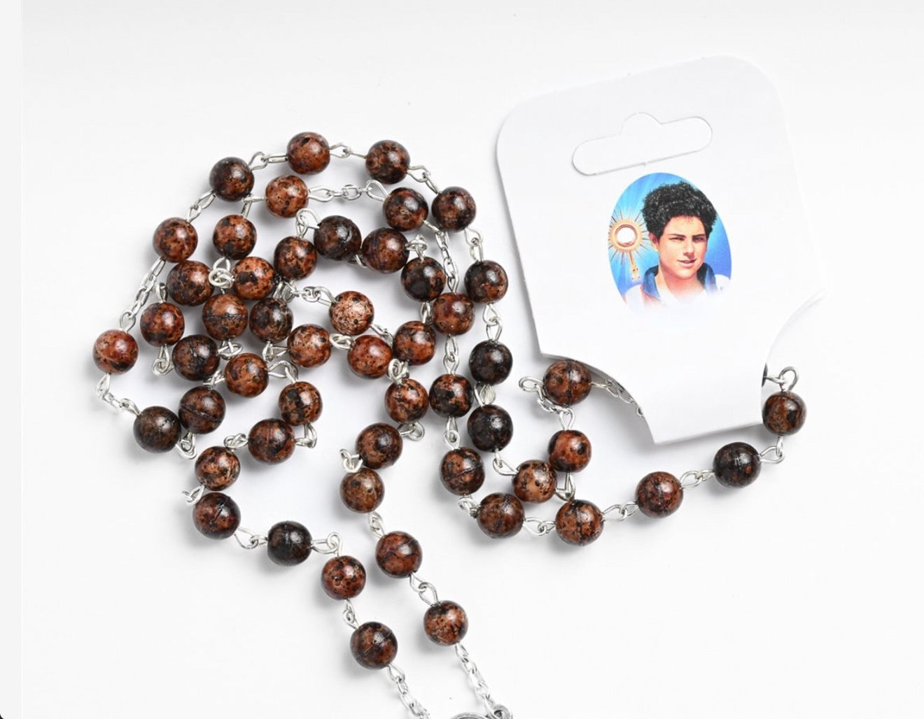 Blessed Carlo Acutis Rosary with Colorful Brown Beads