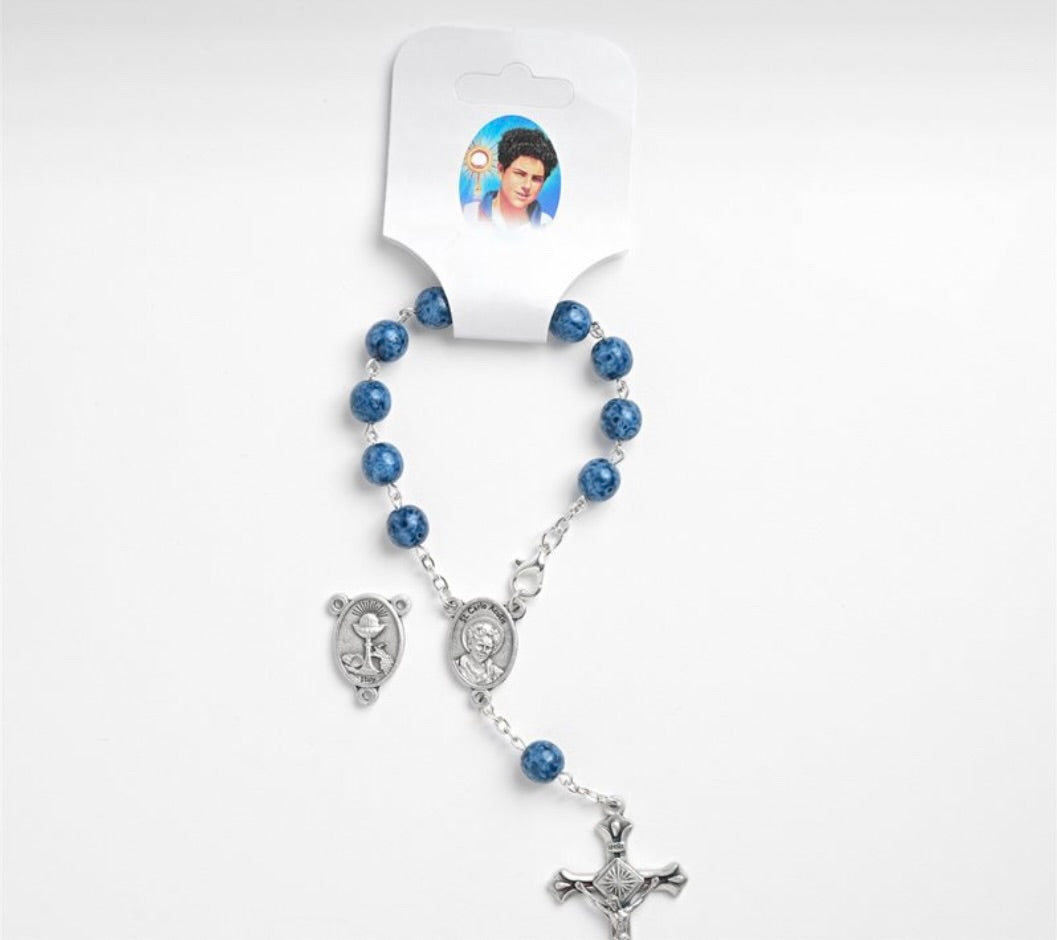 Blessed Carlo Acutis Auto Rosary with Blue Beads